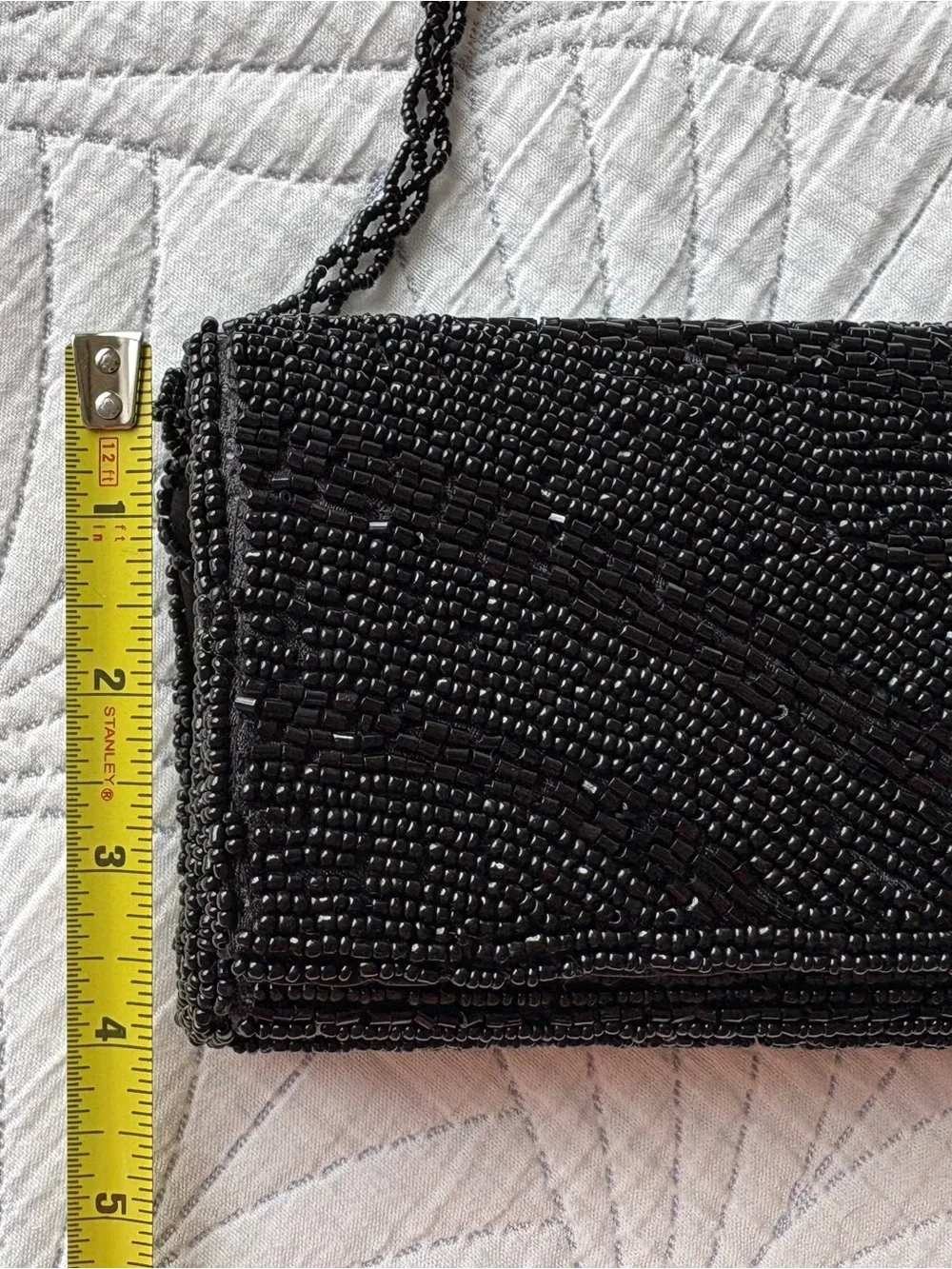 Black Beaded Evening Clutch with Strap